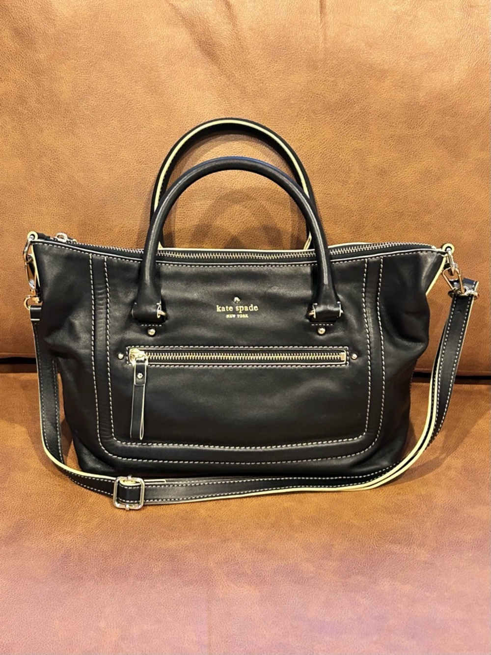KATE SPADE NY Mott Street Riley Satchel  Leather Storybook Lining Crossbody 15x9